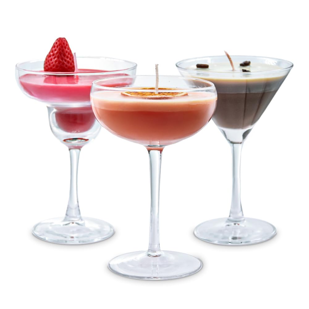 Mikamax Women's Orange, Red And Brown Cocktail Candles Set - 3 Scented Cocktail Candles - Passion Martini, Strawberry Daiquiri & Espresso Martini - 25 Hours Burn Time - Original Gift For & Cocktail Fans