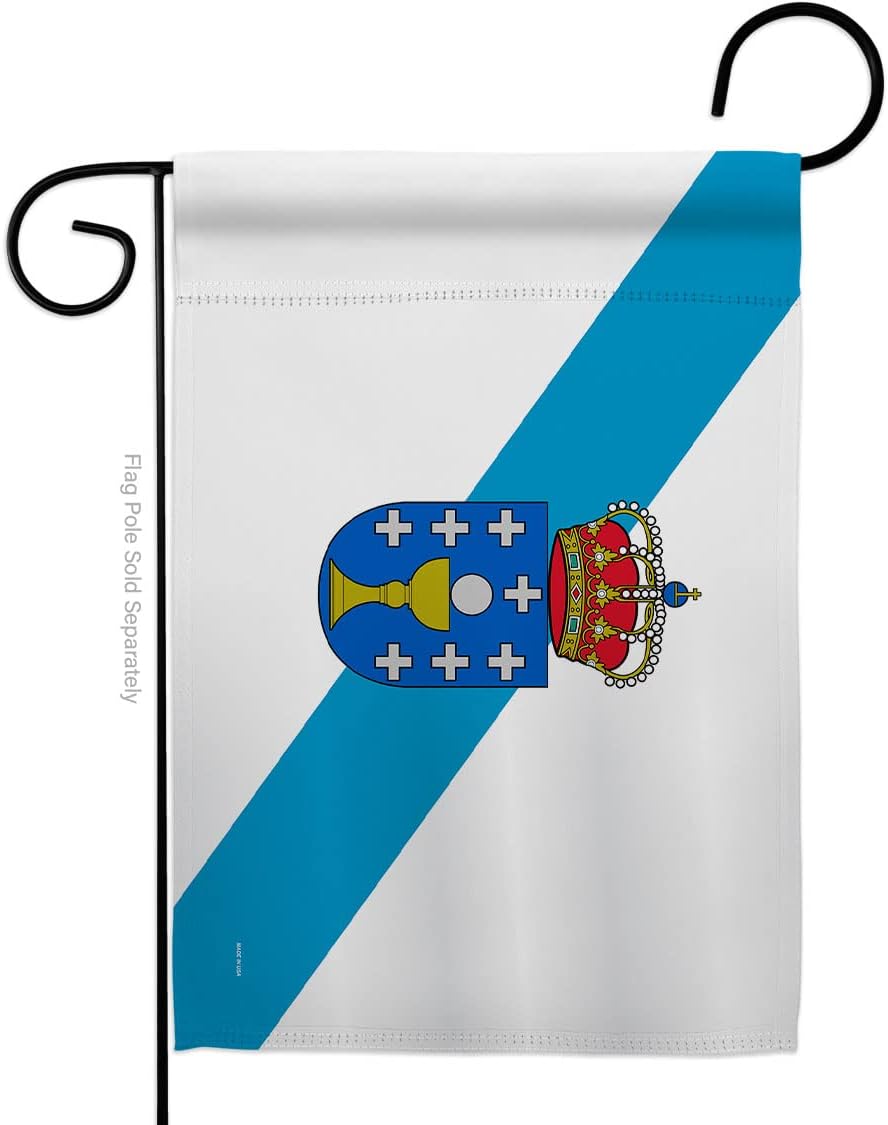 Galicia Garden Flag Set Wood Dowel Regional Spain Communities Southwestern Europe Territory Old History Country Particular Area Small Gift Yard House Banner Double-Sided Made In USA 13 X 18.5