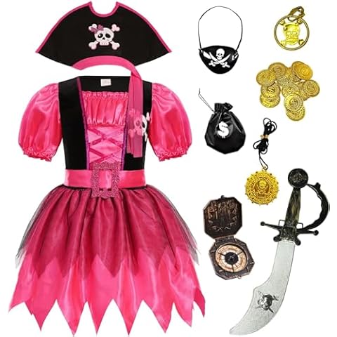 SIZGAROOT Girls Pirate Costume Kids with Accessories Halloween Party Dress Up (9-11 Years) Cover