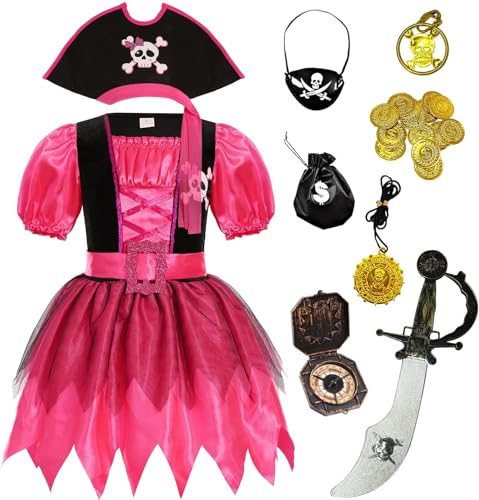 SIZGAROOT Girls Pirate Costume Kids with Accessories Halloween Party Dress Up (9-11 Years)