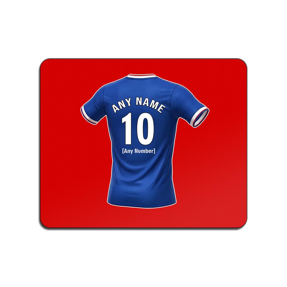 UNIGIFT Personalised Gift - Glasgow Royal Blue Fan 3mm Red Mouse Pad (Football Jersey Design) Custom Name Mat - Govan G51 Club