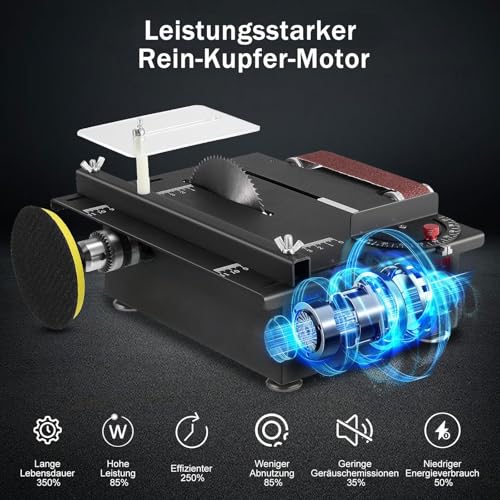 Mini Tischkreissäge & Bandschleifer,250W Minii kreissäge mit 0-90° Einstellbarer Schnittwinkel, Minie Desktop Elektrischer mit 4 Klingen, 30mm Sägeblatt von Handwerk DIY Handgemachtes Holz