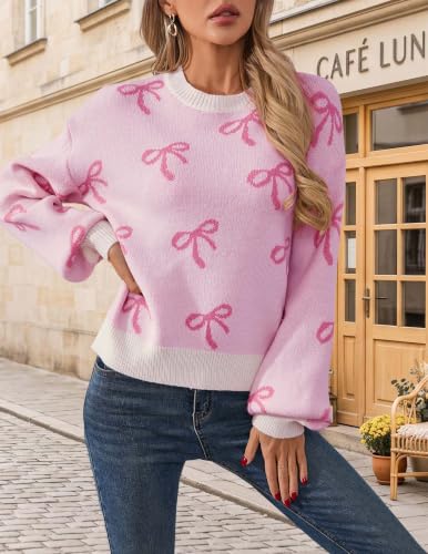 Image of Women's Fall Heart Cute Sweaters Oversized Cable Knit Winter Trendy Tops | Lantern Sleeve Pullover, Crew Neck, Graphic sweaters , Drop Shoulder, Warm Cozy Chunky Knit, 2026 Fashion Outfit