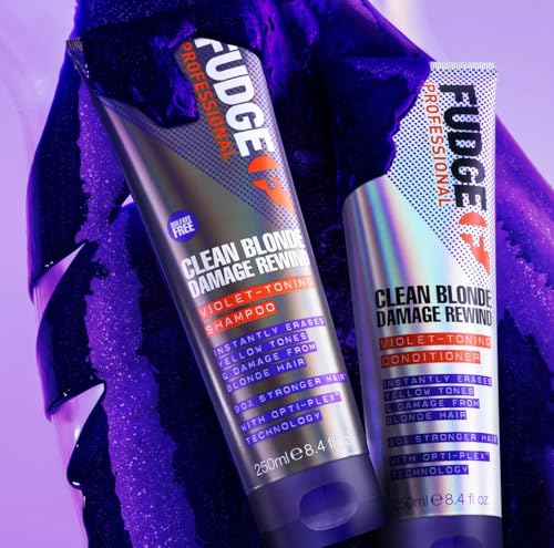 Fudge Professional Clean Blonde Damage Rewind Shampoo | Intensives violettes Tönungsshampoo für blondes Haar, Bond Repair-Technologie, sulfatfrei – 250 ml