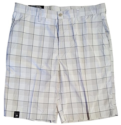 PGA TOUR Men's Flat Front Expandable Waist Golf Shorts (34, Gray/Khaki Plaid)