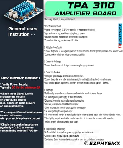 Image of TPA3110, TPA 3110 D2 30W+30W 2.0 Channel Stereo Audio Power Amplifier Board, DC 8-26V 3A For Car & vehicles, Home,PC,TV, Speaker with Speaker Protection. QTY- 1