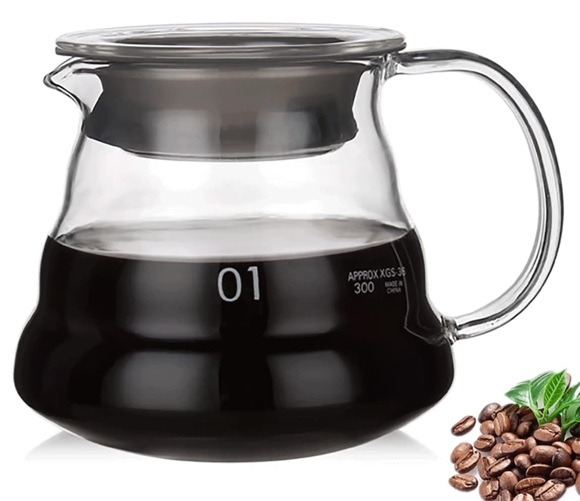 Benting Coffee server,heat resistant glass range coffee carafe,jug carafe manual drip coffee pot decanter coffee pot,Standard Glass Coffee Carafe, Coffee Pot with Lid, Clear (360ml)