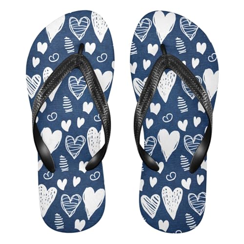 CEBUGI Unisex Flip Flop -Flat Sandal -NonSlip Couple Slippers -Natural Rubber Foam Soles Ultimate Comfort and Durability for Indoor Outdoor|White Hearts