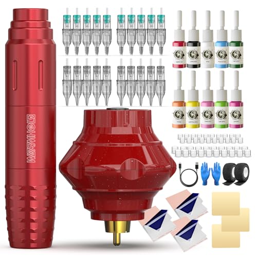Image of Wormhole Tattoo Wireless Tattoo Machine Kit, Complete Tattoo Practice Gun Kit Tattoo Kit with 1,050mAh Battery, Cartridge Needles, Inks, Gloves, and Accessories for Beginners