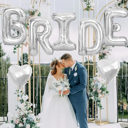 Image of 40 Inch Silver BRIDE Letter Balloons, Bachelorette Bridal Shower Decor