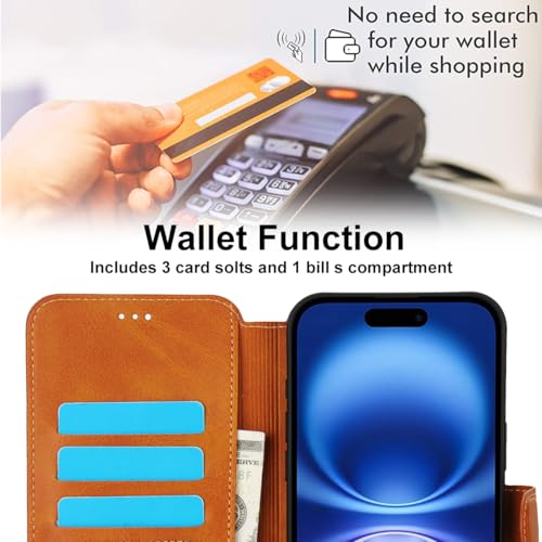 Étui portefeuille iPhone 16 Plus marron avec support béquille vidéo - 2