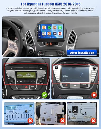 Image of 4+64G /8-Core Android 15 Car Stereo for Hyundai Tucson IX35 2010-2015 with Wireless CarPlay&Android Auto, 10.1 inch IPS Touchscreen Car Radio,Bluetooth 32EQ DSP,FM /RDS,GPS /WiFi,SWC,AHD Backup Camera