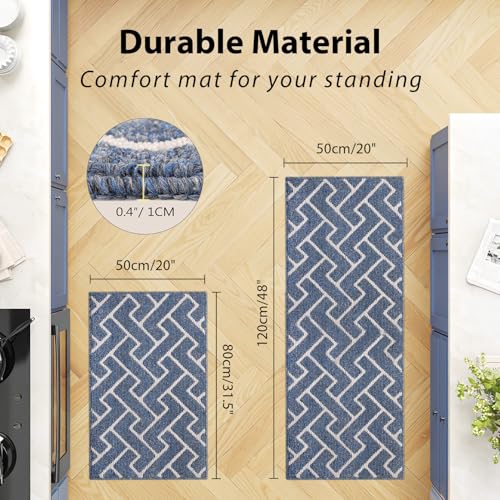 Image of hicorfe Kitchen Runner Rug,20 inchx48 inch+20 inchx32 inch Kitchen Set,Non-Slip Kitchen Mat