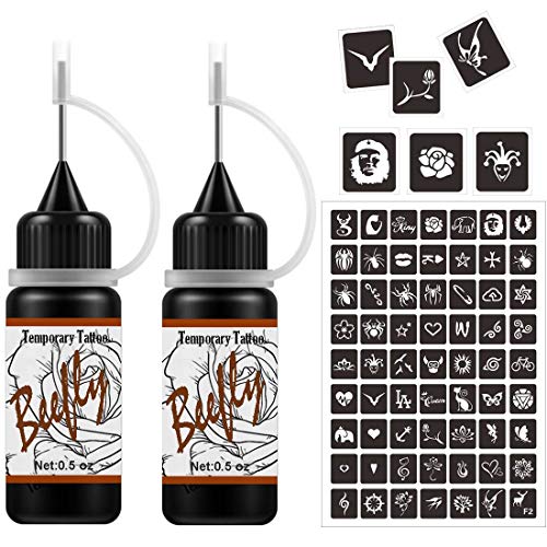 Tattoo Gel Temporary Tattoos Kit Semi Permanent Simulated Real Tattoo Color Fake Freckles with Special Design Tattoo Stencils,DIY Tattoos Kit 2 Bottle (Brown*2)