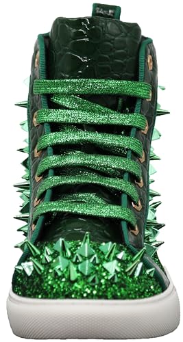 Image of Enzo Romeo Men's High Top Crystal Shimmer Rhinestone Blink Flat Spike Fashion Sneakers Shoes BUL2