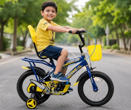 Image of JUNIOR KID 14T PRO Ultra Cycle for Kids | Rigid Bicycle for Kids with Training Wheels |Kid Cycle for 2-5 Years of Children, 8 Inches Navy