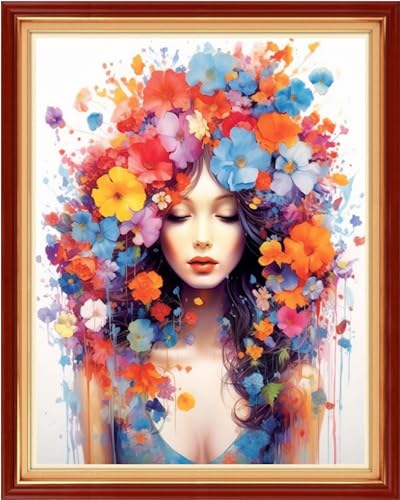 Image of Foxhool Beginners Cross Stitch Kits Stamped Full Range of Embroidery Kits for Adults DIY Cross Stitches kit Embroidery Patterns for Needlepoint kit-Flower Girl 16x20 inch