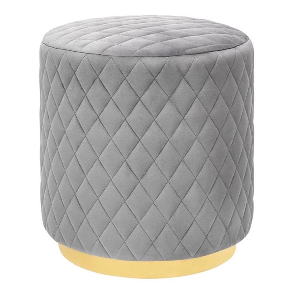Abir Collection Modern Handmade Living Room Diamond Tufted Velvet Ottoman, Gray