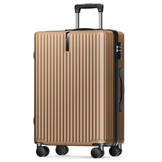 [Atzone Ginza] スーツケース 大容量 キャリーケース 超軽量 USB充電機能付き 隠しフック機能 トラベルバッグ 耐衝撃 静音 ダブルキャスター TSAローク搭載 ファスナータイプ キャリーバッグ 人気 旅行 ビジネス 出張 入院 (シャンパンゴールド, Mサイズ /4～7泊)