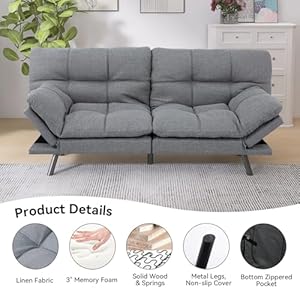 Hcore sleeper bed couchmemory foam futon sofa sofabed classics grey  urban country home decor