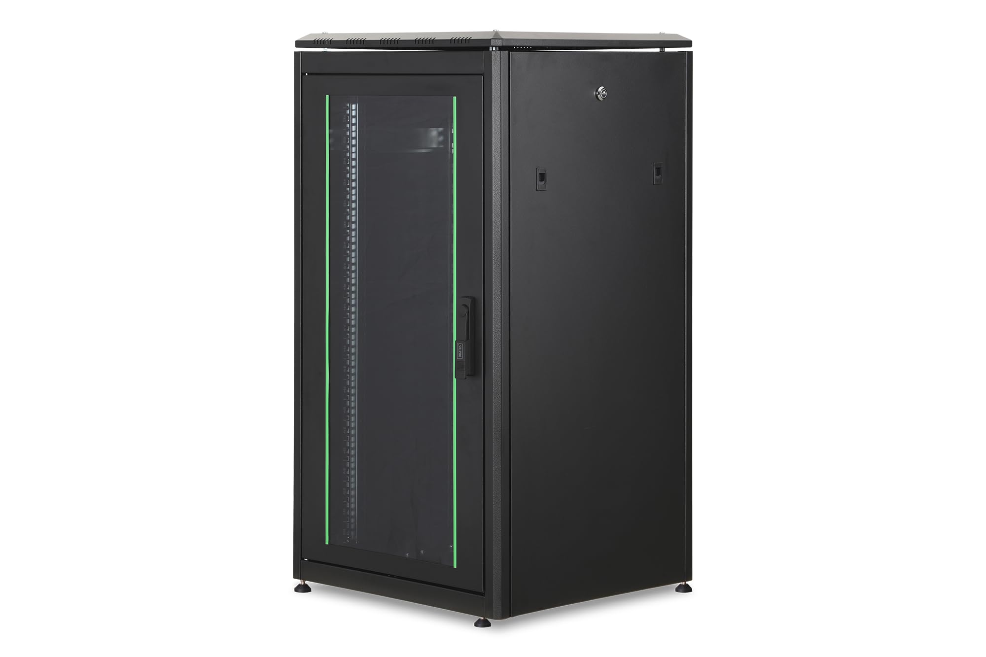 DIGITUS Armadio di rete – Rack da 19 pollici – 22U – 60x60 cm – Profondità utile 54,3 cm – Portata 1200 kg – Autoportante – Porta in vetro – Grado di protezione IP20 – Serie Unique – Nero