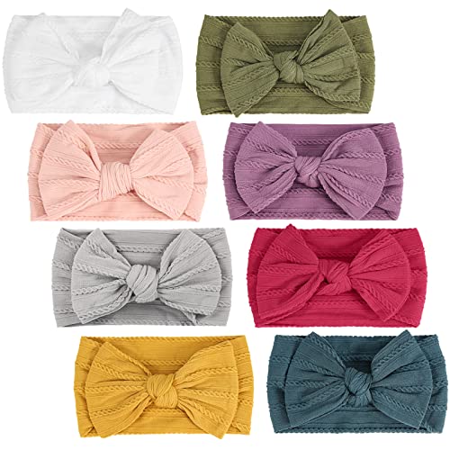 Makone Baby Stirnband 8 Stück, Elastisches Blumenstirnband mit Großem Haarschleifenknoten, 5,5 Zoll Schleife Stirnbänder, Haarband für Baby Mädchen Haarschmuck Cover