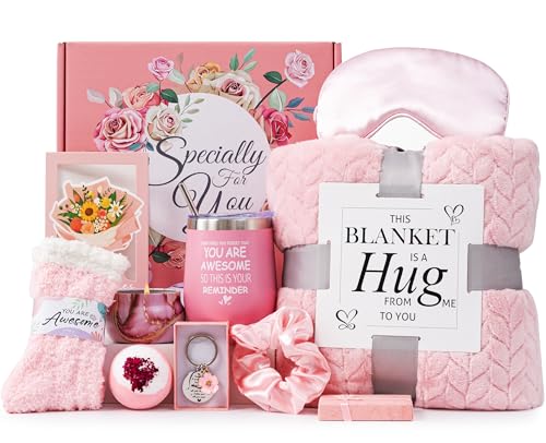 Pamper Gifts for Women Birthday Gift Set Self Care Package Relaxation Spa Bath Box for Mother Get Well Soon Gift Baskets for Her Hamper Gift for Women Friend Sister Mum with Blanket