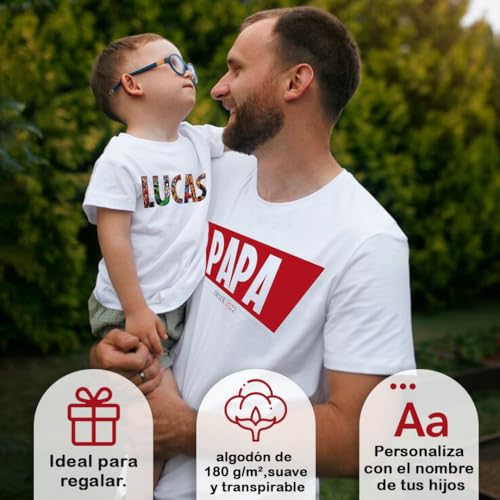 EVYRE | Camisetas Personalizadas Dia del Padre | Camiseta Personalizada Hombre + Body Bebe Personalizado o Camiseta Infantil | 100% Algodón | Conjunto de Superhéroes | Regalo Dia del Padre Original
