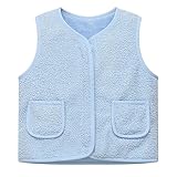 Ejoyiso Kinder Fleece Weste Jungen & Mädchen – Flauschige Ärmellose Fleecejacke mit Knöpfen Kurz Warm und Bequem für Herbst & Winter (DE/NL/SE/PL, Numerisch, 140, Regular, Hellblau)