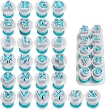 Alphabet Uppercase Letter & Numbers Fondant Cake Biscuit Mold, Plunger Cookie Stamp Impress,Alphabet Letters & Numbers Cake Tool (Plastic, 36PCS/Set) Letter/Number Shape DIY Cookie Biscuit.