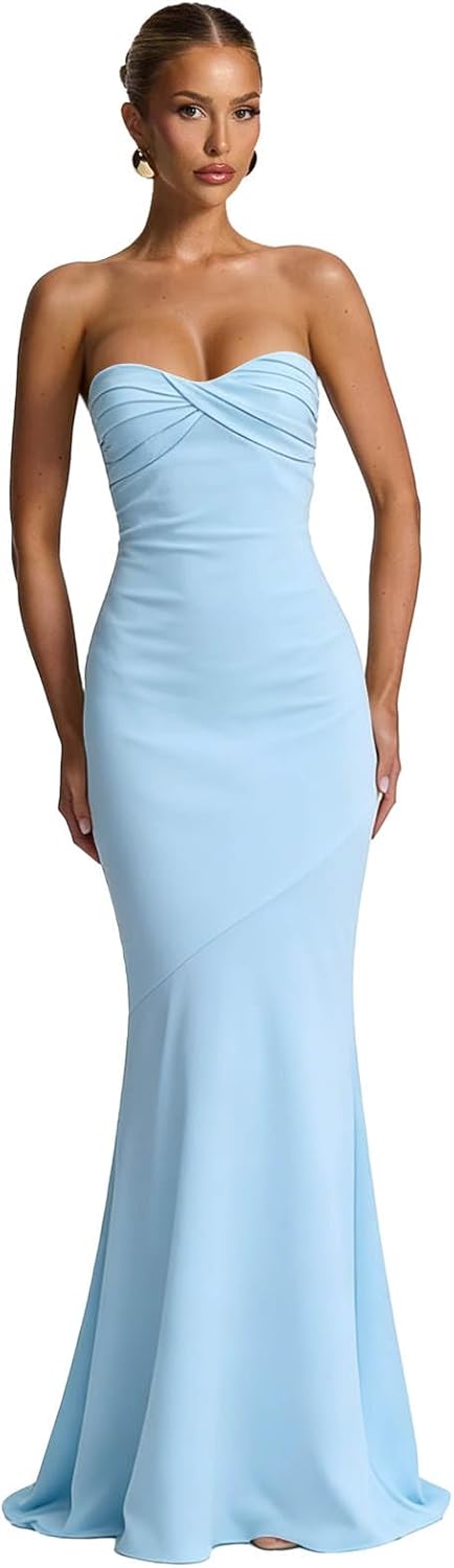Strapless Mermaid Prom Dresses for Women Long Satin Formal Evening Gown