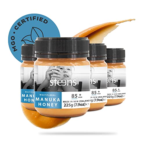 Steens 100% Pure &amp; Raw New Zealand Manuka Honey, MGO 85+, 4 x 7.9 oz