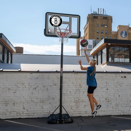 Image of Lifetime NBA Brooklyn Nets Portable Basketball Hoop, Adjustable Height 7.5-10 Ft, 44 Inch Shatterproof Fusion Backboard, Base with Wheels