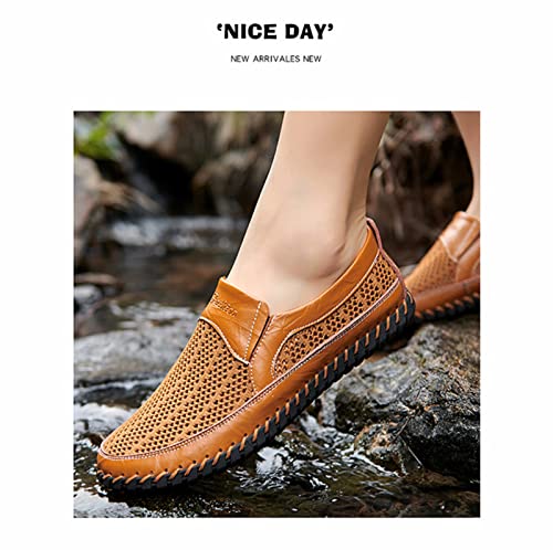 Men's Breathable Hollow Handmade Loafers,Leather Breathable Mesh Fashion Slip-On Boat Shoes,Business Formal Casual Loafers.4