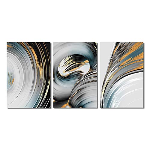 Peinture en noir et blanc sur toile premium, affiche triptyque moderne 70x100cm