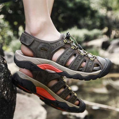 ailishabroy Mens Sandals Leather Hiking Slides Sport Slippers Fisherman Beach Shoes Closed Toe4