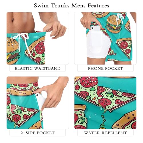 xigua Cartoon Pizza Mens Swim Trunks with Liner, 5 inch Quick Dry Mens Boardshorts for Beach3