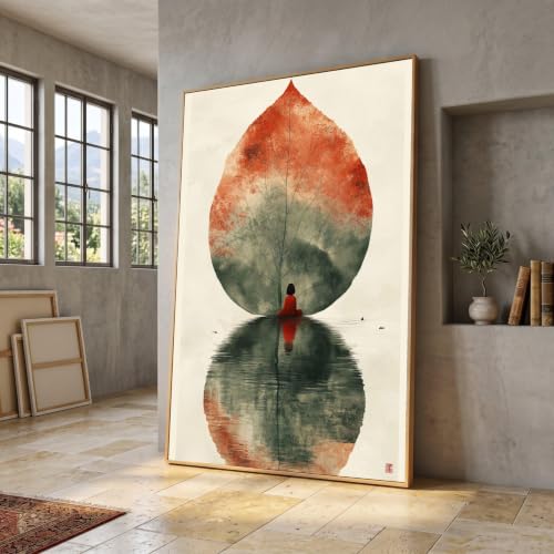 Cuadro de lienzo con reflejo de hojas grandes CAOXTART arte mural minimalista impreso texturizado