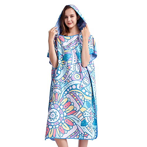 Hiturbo Wickelmantel mit Kapuze, böhmischer Strand-Bademantel, Mikrofaser-Surf-Poncho, Wechselhandtuch für Neoprenanzüge Cover