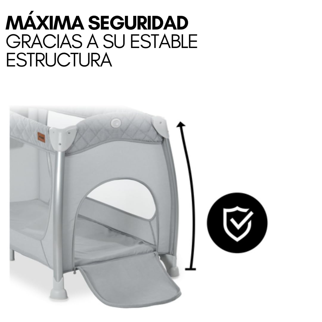 hauck Parque Cuna de Viaje Bebe Play N Relax, Cuna Parque Bebe Plegable con Doble Altura Recién Nacidos, Cambiador y Ruedas - Gris