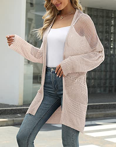 Image of BESFLY Women's Knit-Cardigan Open Front Cardigan Sweater Casual Long Sleeve Mesh Crochet Coat