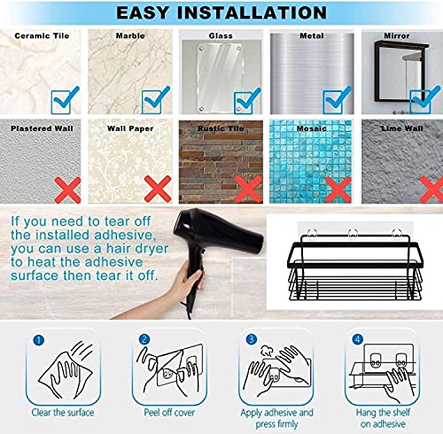 Kesol Shower Caddy + Soap Dish With Hooks Shower Shelf Bathroom Organizer With Hooks,No Drilling Adhesive Shelf,2 Pack (Black) #TOP6