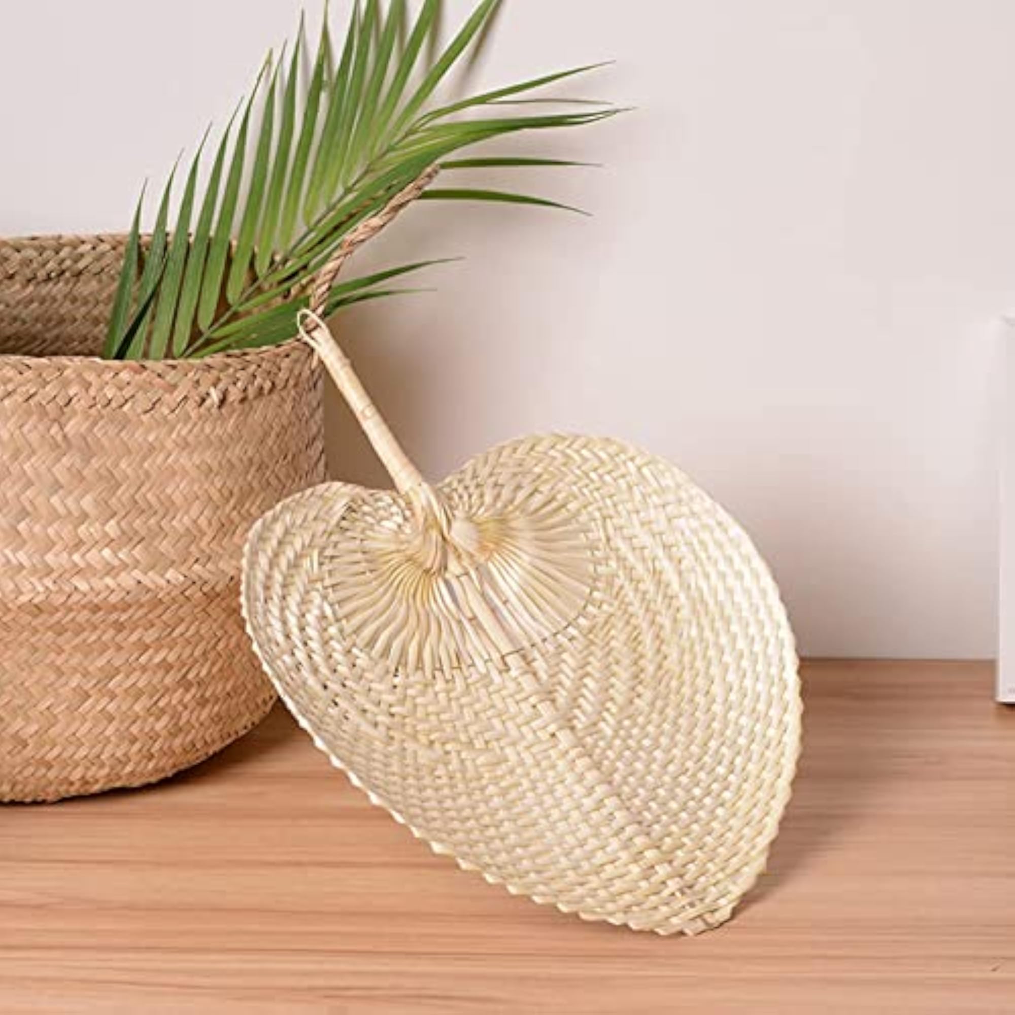 Natural Bamboo Raffia Fans, 5 Pcs for Summer Cooling