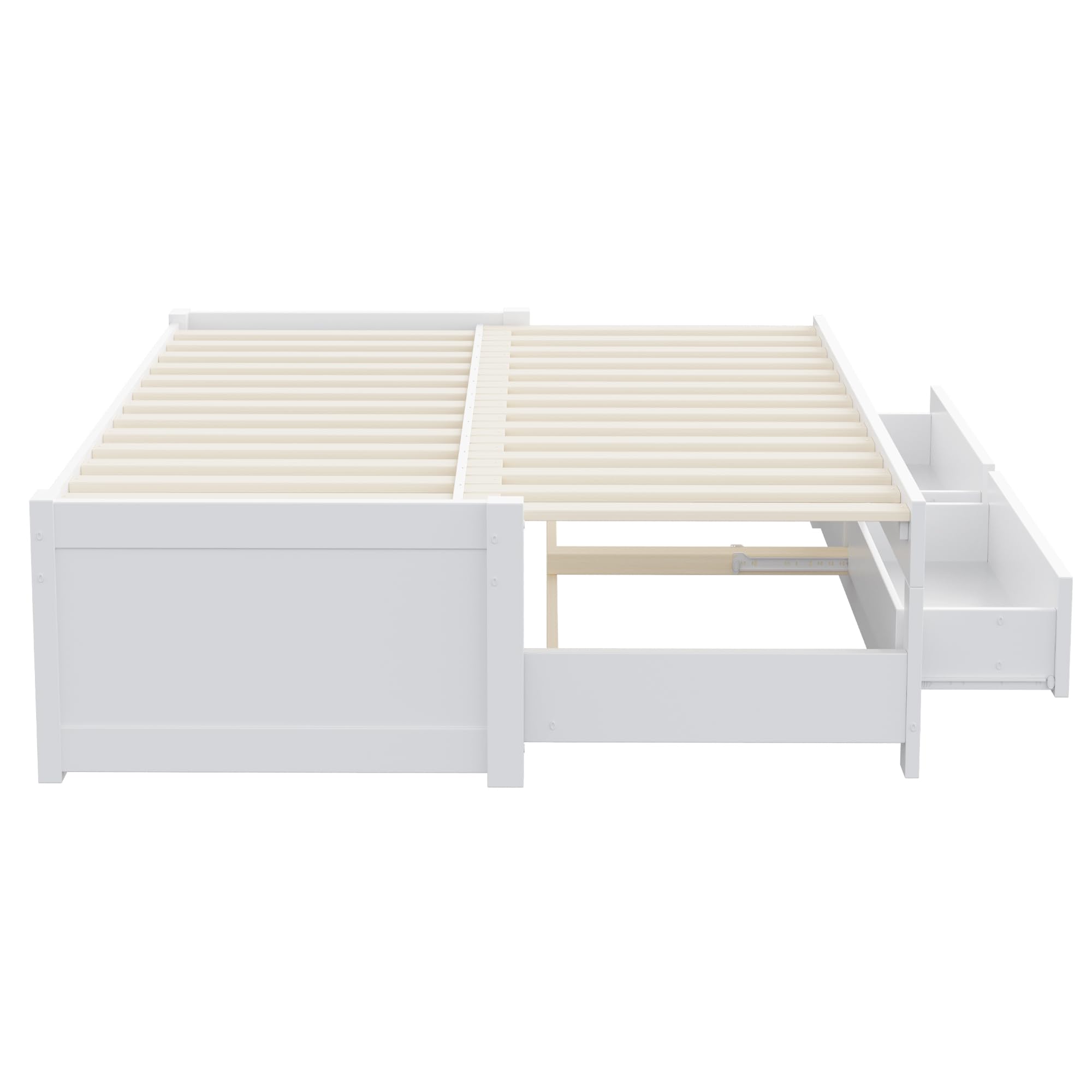 Soweiz Sofá cama extensible de madera, 90/180 x 190 cm, con dos cajones, sin reposabrazos ni respaldo, cama de invitados con somier (blanco)