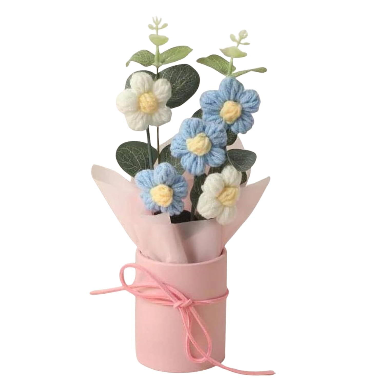 ASA Handmade Pink Crochet Bouquet- Hand Woven Knitted Artificial Hand Knitted Bouquet Flower for Office Desk, Table, Car, Bedroom, Wedding & Special Occasions, Pack of 1-image-46