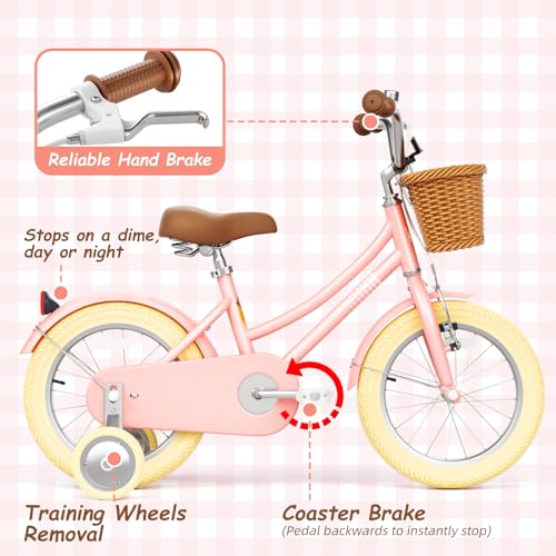 Image of 67i Girls Bike with Training Wheels 12 /14 /16 /20 Inch, Toddler Girl Bicycle for Ages 3-12, Bicicleta para Ninas with Basket, Bell, Adjustable Seat & Handlebar, Padded Seat, Chain Guard