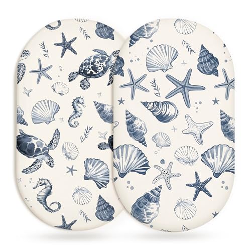 Image of Bassinet Sheets for Baby Girls Boys 2 Pack, Fitted Baby Mattress Sheet for Rectangle, Oval, Hourglass Bassinet Mattress, Breathable Cozy & Universal Fit (Deep Blue, Bassinet Sheet)