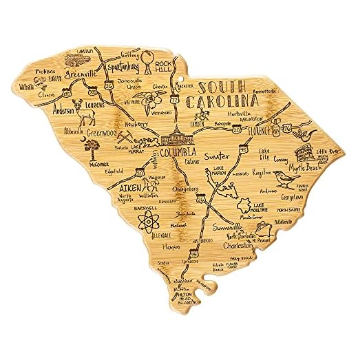 Totally Bamboo Destination South Carolina State Shaped Serving and Cutting Board, Includes Hang Tie for Wall Display
