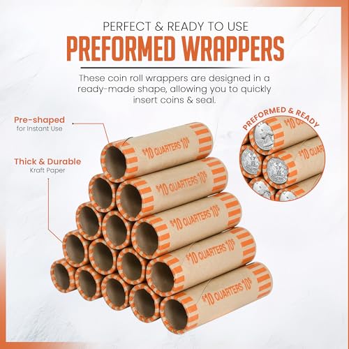 Image of PM Company 72 Pcs Preformed Quarters Coin Wrappers Rolls ABA Color-Coded