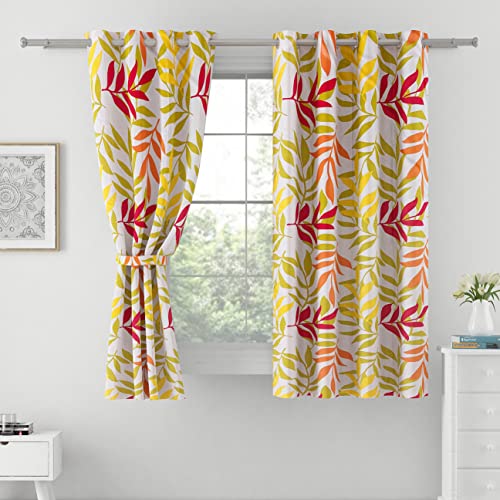 Image of Swayam 90% Blackout Polyester Window Curtain for Living Room & Bedroom | 5 Feet | Room Darkening Curtain with Eyelets | Pack of 2 | Leaf Design - Green